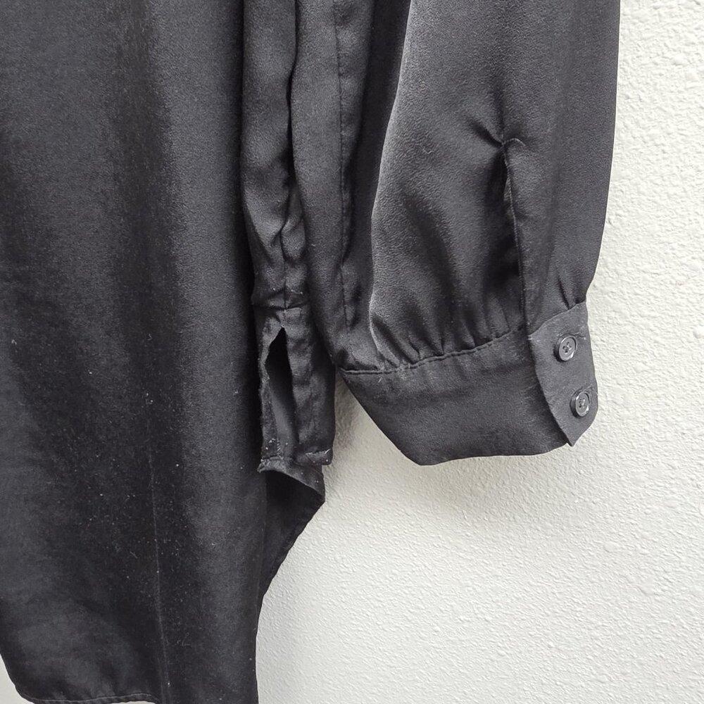 Express Shirt Womens XL Black Button Front Long Sleeve Tunic Pleated Shoulder - Picture 6 of 11